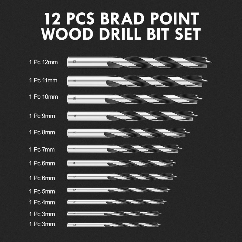 MACXCOIP Metric Brad Point Wood Drill Bit Set, 12Pcs Drill Bit Set with Double Flutes Design for Carpenter Woodworking and All Types of Wood (3mm - 12mm) - Image 5